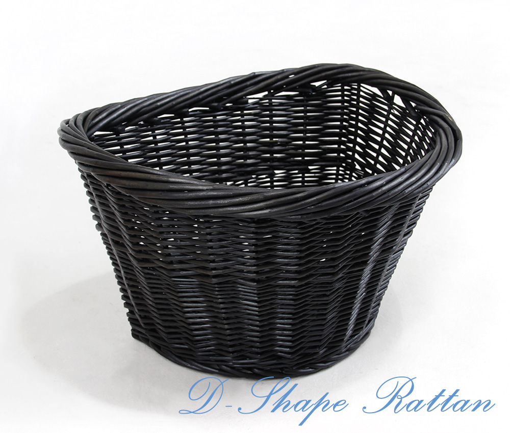 D Shape Rattan Basket  Black Rattan  Classic Bicycle Basket